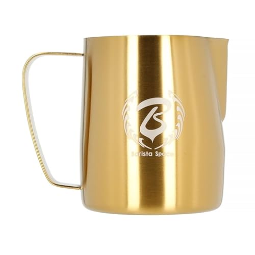 Barista Space Polished Silver Milk Jug optimal für Latte Art mit präziser Ausgusstülle, leicht und handlich, empfohlen von Weltmeistern – silverGolden - 600ml von Barista Space