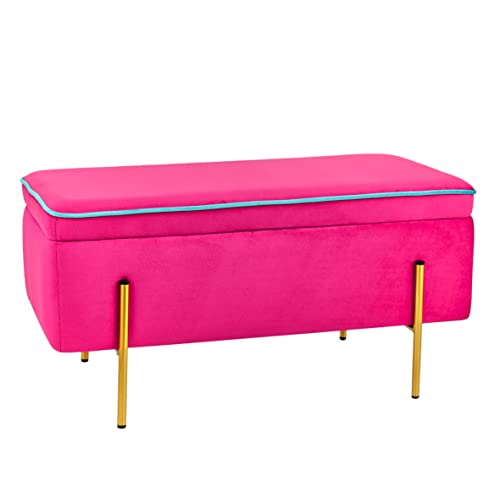 Baroni Home Aufbewahrungstruhe aus Samt mit Deckel, Aufbewahrungsbank, Fußbank für Schlafzimmer und Wohnzimmer, Fuchsia, 80x40x40 cm von Baroni Home