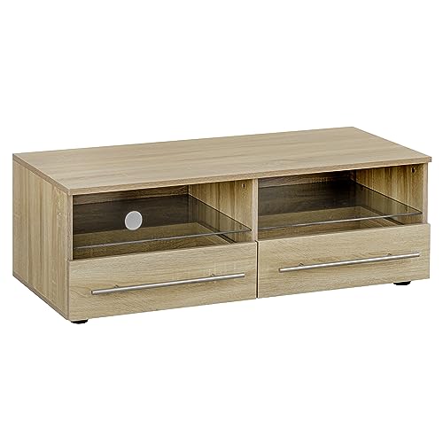 Baroni Home TV-Schrank für Wohnwand mit 2 Ablagen und 2 Schubladen, Loch für Kabeldurchführung aus MDF, TV-Board für Wohn- und Schlafzimmer, Küche, Natural, 100x45x35 cm von Baroni Home