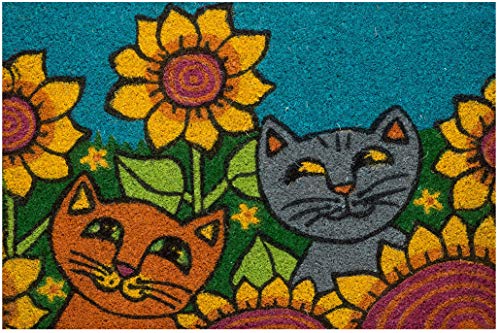 Baroni Home handbemalte Fußmatte aus Platzsparendem Kokonuss und Rutschfester Unterseite, Strapazierfähige, leicht zu reinigende und auf Design Eingangsmatte, Katze und Sonnenblume, 60X40X2 cm von Baroni Home