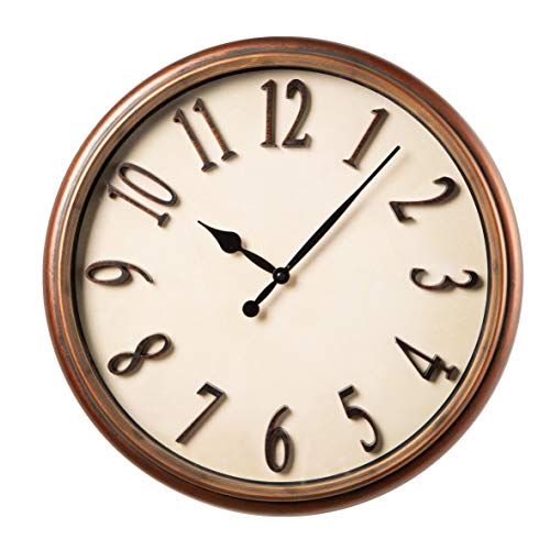 Wanduhr aus PVC, leise, Vintage-Stil, bronzefarben, Zahlen aus Relief, 46 x 46 x 5 cm von Baroni Home