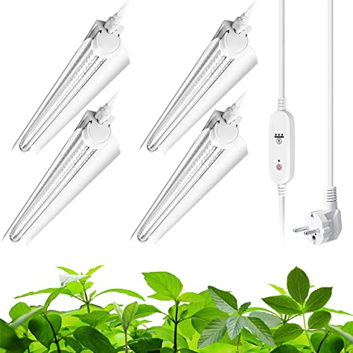 Barrina T8 LED Wachstumslampen für Pflanzen, 60cm 5000K Weißes Pflanzenlampe Automatisch ein/aus mit 4/9/14H Zeitschaltuhr, Vollspektrum Wachstumslicht Streifen, 96W(4 x 24W), Verkettbar Design, 4er von Barrina