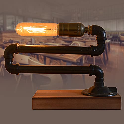 Tischlampe-Retro-Industrie-Steampunk-Nachtlicht E27 220 V / 50 Hz Holztischlampe, Vintage-Schreibtischlampen für Schlafzimmer, Wohnzimmer, Zuhause, Kunstausstellung, Café, Studio (E-25*20cm) von Bathrena