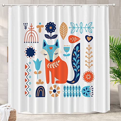 Batmerry Nordic Ornaments Decor Shower Curtain,Folk Art Candinavian Style Forest Flowers Bathroom Decor Polyester Fiber Plastic Rings Quick-Drying Waterproof for Bathtubs/Bathroom, 72x72 inches von Batmerry