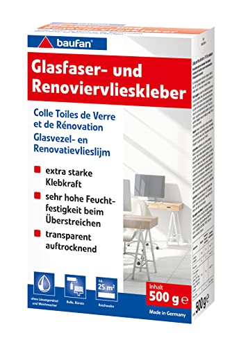 Baufan Glasfaser- und Renoviervlieskleber 500g I Starker Tapetenkleister für schwere Wandbeläge & Raufaser I Ohne Lösungsmittel I Für Rolle & Bürste von Baufan