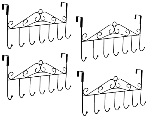 4er Pack Türgarderobe zum Einhängen - 42,5 cm - Handtuchhalter schwarz - Bad, Flur, Wonzimmer Kleiderhaken mit 7 Haken Türhakenleiste Garderobenhaken Türleiste Kleiderhalter 4 Stück Türhängeleiste von Bayli