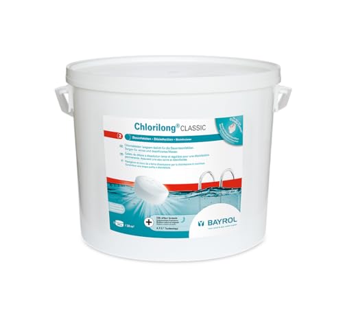 BAYROL Chlorilong CLASSIC - Pool Desinfektion - Chlortabletten 250g, sehr hoher Aktivchlor Gehalt, langsam löslich - 10 kg von Bayrol