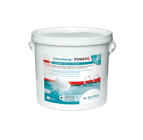 BAYROL Chlorilong POWER 5 - Pool Desinfektion - 5 in 1 Chlortabletten 250g, sehr hoher Aktivchlor Gehalt, langsam löslich - 5 kg von Bayrol