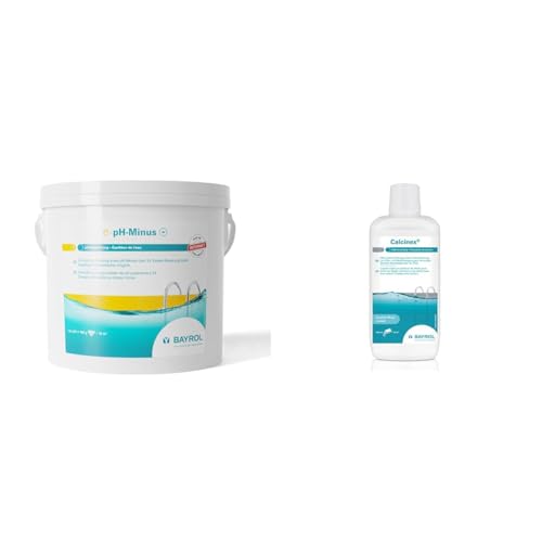 BAYROL e-pH-Minus Granulat 6 kg- senkt schnell & effektiv einen zu hohen pH Wert im Pool & Calcinex 1L - Haertestabilisator, verhindert Kalk- und Metallablagerungen von Bayrol