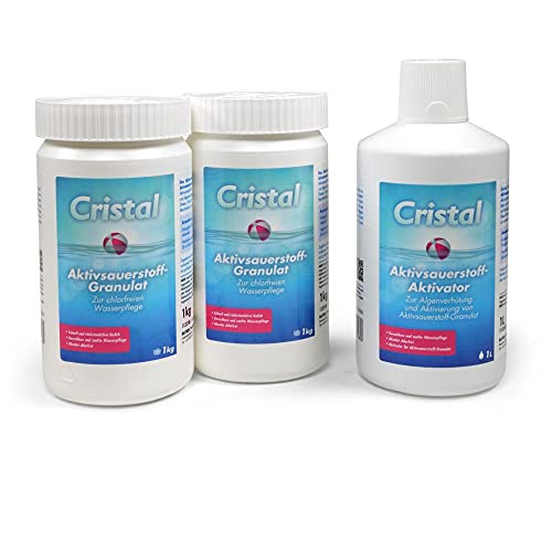 Cristal Körnig - 2X 1,0 kg Aktivsauerstoff Granulat + 1x 1,0 l Aktivsauerstoff Aktivator - MEGA-Spar-Set für die chlorfreie Wasserdesinfektion vom Pool von Bayrol