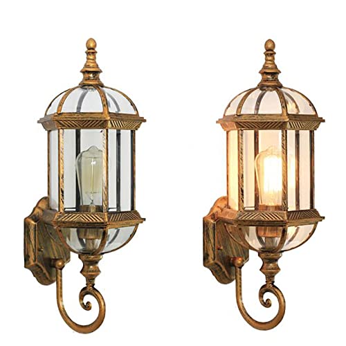 Bazargame Wandleuchte für Außen Retro Außenwandleuchte Wasserdichte Aussen Wandlampe Gartenleuchten Metall Glas Wandleuchten Gold 20.5x20x55.9cm von Bazargame