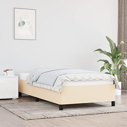 Baziroo Bettgestell Creme 90x190 cm Stoff und Sperrholz Bett Regal Bed Support Familienbett Einzelbett Schlafzimmermöbel Bettrahmen Wooden Bed Frame Bed Shelf Matratze Nicht Enthalten von Baziroo