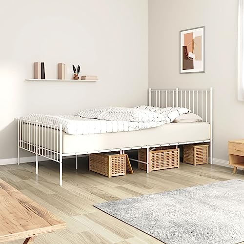 Baziroo Bettgestell Stahl Weiß 120x200 cm Bed Support Familienbetten Guestbed Bedframe Bettrahmen Bed Shelf Single Bed Schlafzimmermöbel Metallbett Bett Regal Matratze Nicht Enthalten von Baziroo