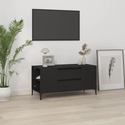Baziroo TV Schrank Schwarz TV Lowboard Fernsehschrank für das Wohnzimmer Kommode für Fernseher 4 Offene Fächer und 2 Schubladen Holzwerkstoff 102x44,5x50 cm von Baziroo