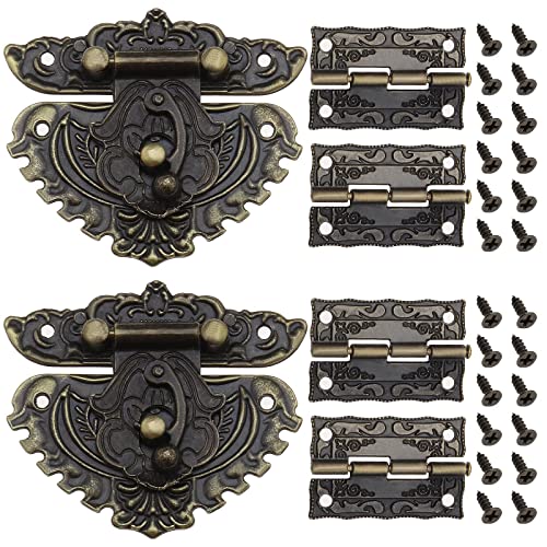 Be In Your Mind 2 Sets Vintage Riegel Hasp Verschluss Schloss Antik Prägung Haspe Riegel Schloss mit Scharnieren Schrauben Dekoratives Zubehör für Möbel Schrank Holzkiste Fall von Be In Your Mind