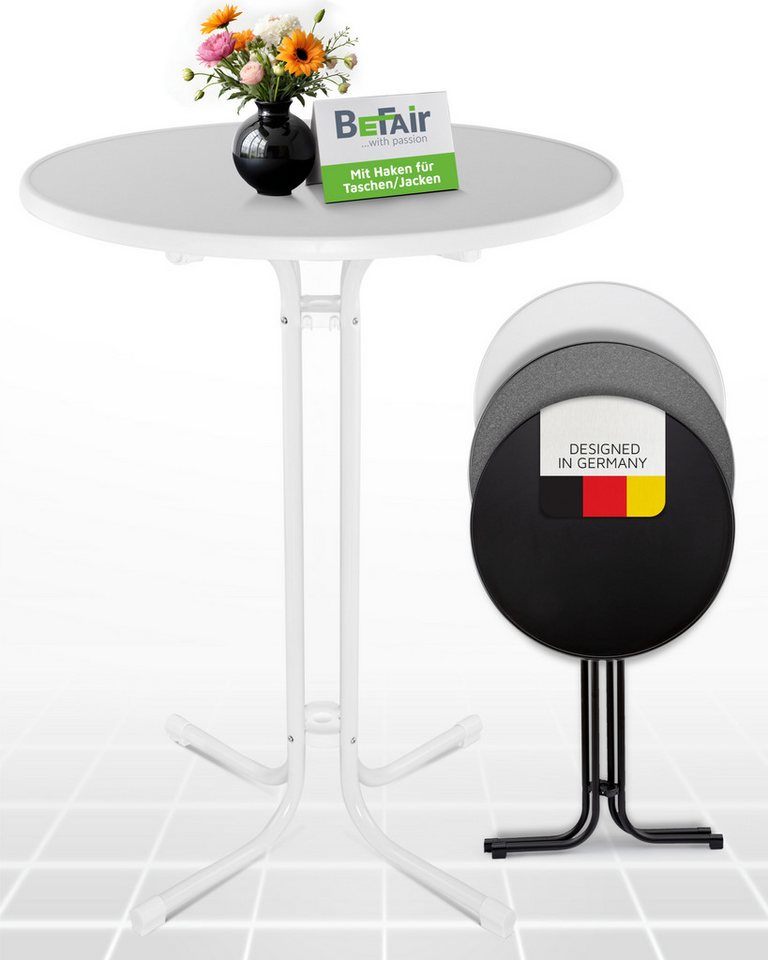 BeFair Stehtisch Nico, Gastro Klappbar 70 cm & 80 cm Nico Bistrotisch Partytisch Rund Weiß von BeFair