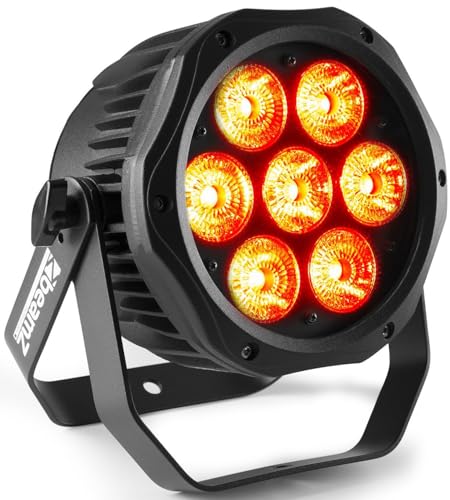 Beamz Professional BWA410 LED PAR - 7x10W 4in1 LEDs, RGBW, 4 oder 8 DMX-Kanäle, DMX-/Standalone-Modus, Master/Slave-Funktion, Dimmer 0-100%, Controlpanel mit LED Display, wasserdicht, schwarz von Beamz