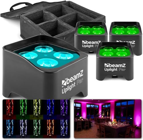 BeamZ BBP90-4er Set LED Uplights mit eingebautem Akku und Softcase Tasche von Beamz