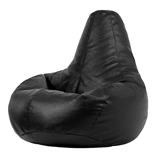 Bean Bag Bazaar Sitzsack aus Kunstleder „Recliner“, Schwarz, Gamer Sitzsack für Erwachsene und Kinder, Sitzsack mit Füllung von Bean Bag Bazaar