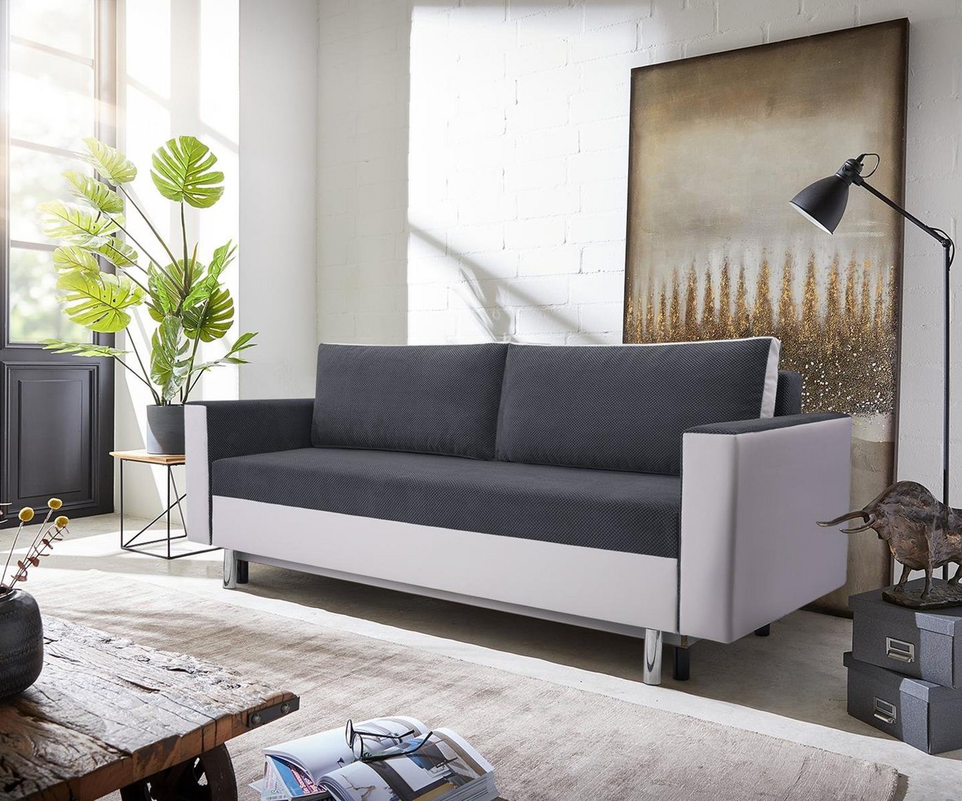 Beautysofa 3-Sitzer MALTA, Polstersofa aus Webstoff + Kunstleder, mit Schlaffunktion und Bettkasten, 225 cm Dreisitzer Sofa von Beautysofa