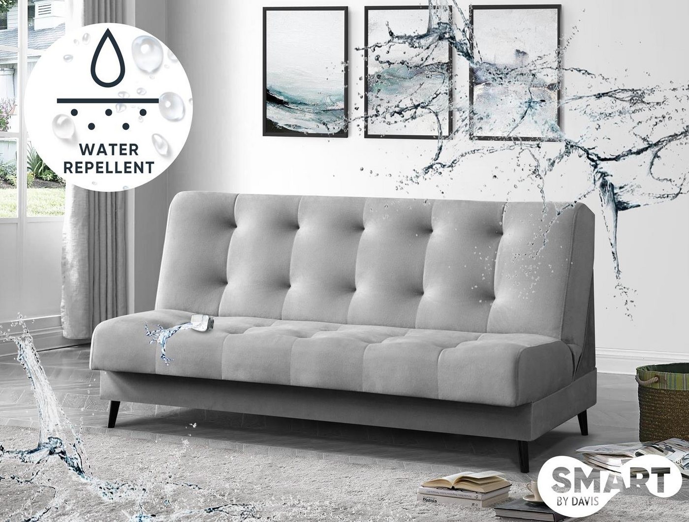 Beautysofa 3-Sitzer Nancy, Polstersofa im Skandinavischen Stil, Wohnzimmersofa mit Schlaffunktion und Bettkasten, Wellenfedern, Holzbeine, Liegefläche: 195x116 cm, Waterrepellent von Beautysofa