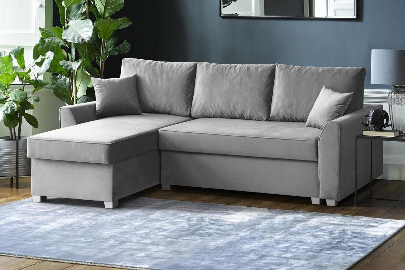 Beautysofa Polsterecke Toretto, Eckcouch aus velours, L-Form Ecksofa, Bettkasten, universelle Ottomane, Kunststoffbeine, inklusive Bonnell-Federn von Beautysofa