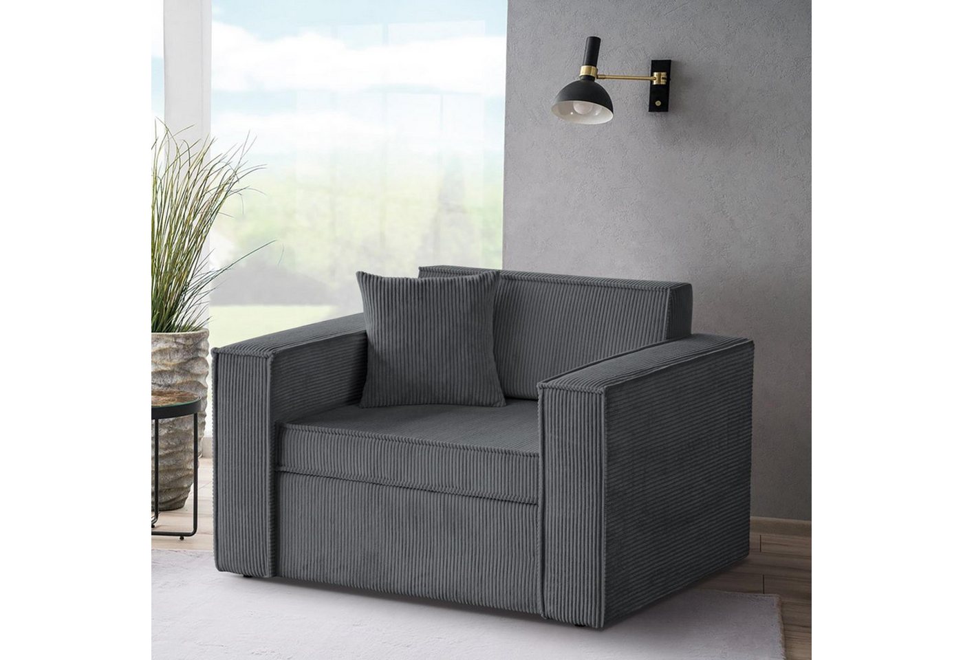 Beautysofa Schlafsofa Dave, mit Relaxfunktion, Bettkasten, modernes Einzelsofa aus Cordstoff, 117 cm Relaxsofa für Wohnzimmer von Beautysofa