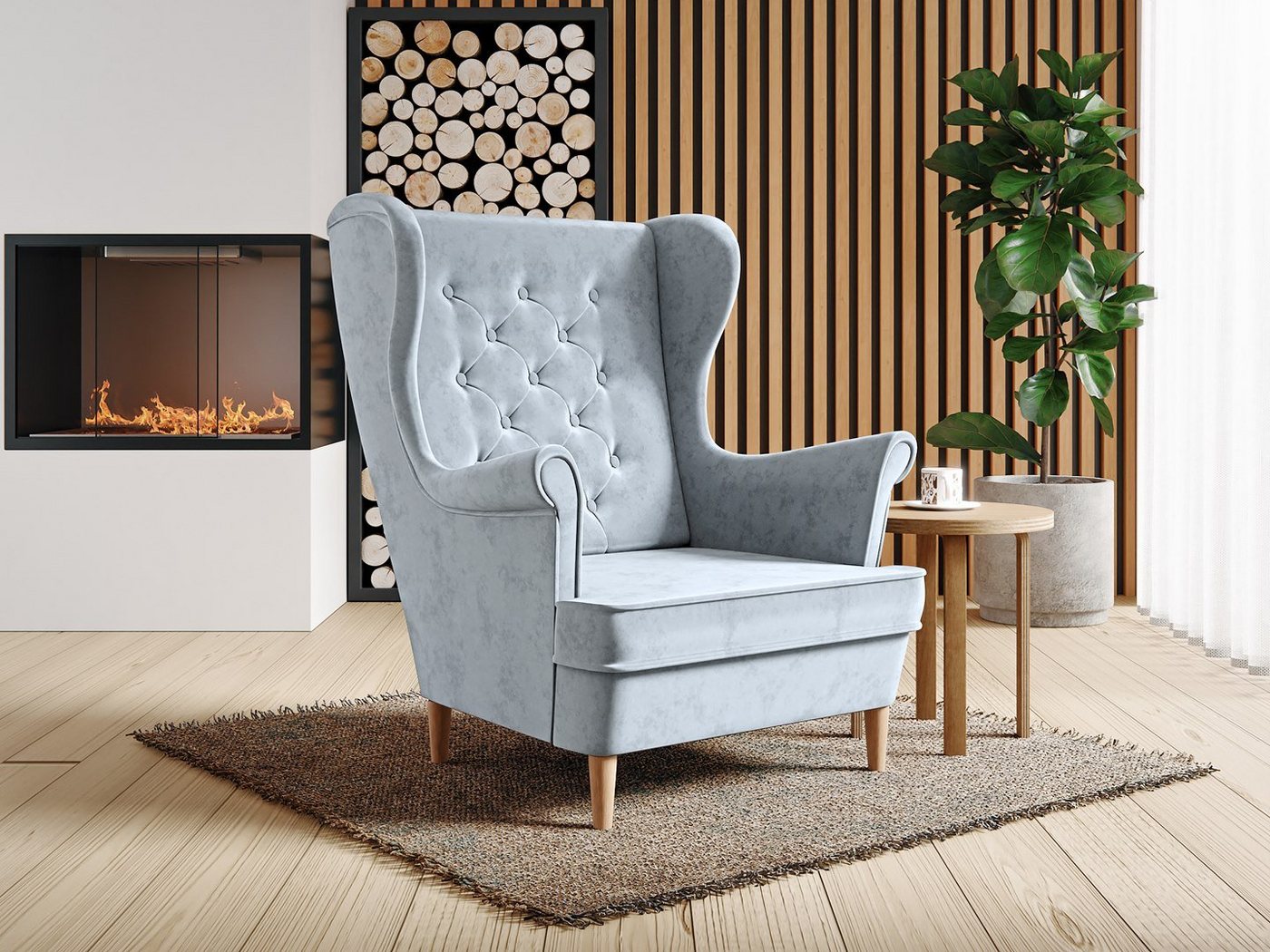 Beautysofa Sessel Falco III (stilvoll Polstersessel in skandinavisches Stil, Holzbeine (Weiß, Buche oder Wenge), aus velours, Ohrensessel mit Steppung von Beautysofa