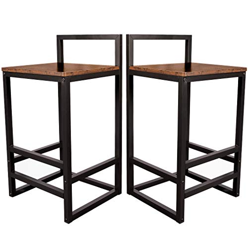 Becko Barstools Set of 2 Bar Stool Chairs with Metal Low Backrest and Footrests, Easy Assembly, Industrial Vintage Style in Living Room, Kitchen, Party Room (Rustic Brown) von Becko US
