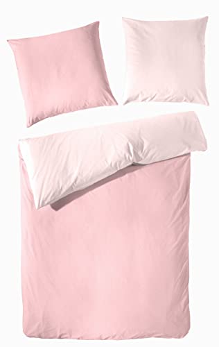 Beddress - Edelflanell-Bettwäsche, Basicdesign mit einem dezenten Muster, Rosa, Wendebettwäsche, 135x200 + 80x80 cm, 100% Baumwolle, OekoTex von Beddress