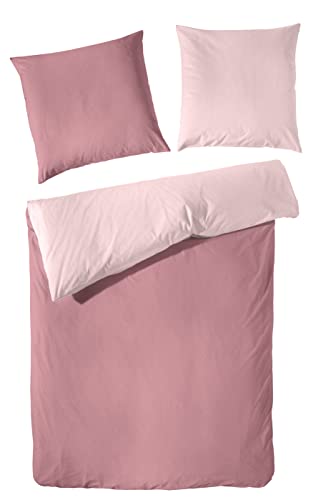 Beddress - Edelflanell-Bettwäsche, Basicdesign mit einem dezenten Muster, Rosa Beere, Wendebettwäsche, 135x200 + 80x80 cm, 100% Baumwolle, OekoTex von Beddress