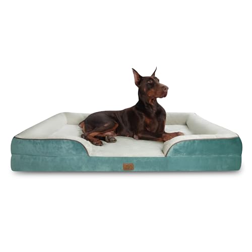 BEDSURE orthopädisches Hundebett Ergonomisches Hundesofa - 134x106 cm Hundecouch mit eierförmiger Kistenschaum für große Hunde, waschbar rutschfest Hundebetten, gewaschenes Blau von BEDSURE