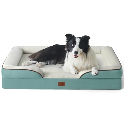 BEDSURE orthopädisches Hundebett Ergonomisches Hundesofa - 89x63 cm Hundecouch mit eierförmiger Kistenschaum für mittlere Hunde, waschbar rutschfest Hundebetten, gewaschenes Blau von BEDSURE