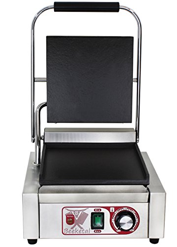 Beeketal 'BKG3' Gastro Kontaktgrill mit Gusseisen Grillpatten (oben und unten glatt) mit Fettauffangschale, Profi Edelstahl Elektrogrill ideal als Panini Grill Maker oder Sandwich Toaster von Beeketal