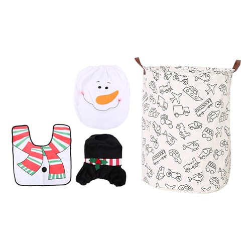 1 Set Weihnachtsdekoration, Badezimmer-Weihnachtsmann-Toiletten-Fußpolster und 1 faltbarer Wäschekorb für Spielzeugaufbewahrung von Beelooom