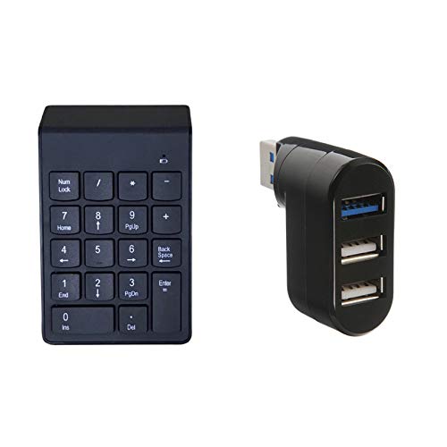 Beelooom 1 x Universal-Typ BT ohne Kabel, numerische Tastatur und 1 x drehbarer Mini-Adapter, 3 Anschlüsse, USB 2.0 + USB 3.0 Hub, Schwarz, 710010402 von Beelooom