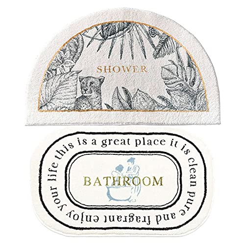 Retro-Badezimmerteppich, rutschfest, saugfähig, weiche Plüsch-Fußmatte, halbrund und Ellipse, 2 Stück von Beelooom