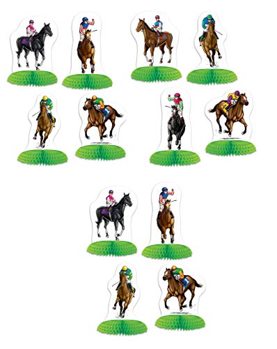 Beistle 53427 Horse Racing Mini Centerpieces 12 Piece Derby Day Dekorationen Sport Party Supplies, Kartonpapier, Grün/Weiß/Braun/Grün/Gelb/Rot/Blau von Beistle