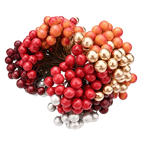 400 Stück Künstliche Holly Beeren Weihnachten, Gefälschte Frucht Beeren in 5 Farbe, Mini Gefälschte Beeren Weihnachten für Weihnachtsbaum deko, Kranz deko, DIY Handwerk von Bekecidi