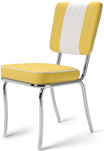 Bel Air Küchenstuhl 2-er Set Esszimmerstuhl Dinerstuhl Bürostühle 50er Jahre Stuhl Diner Stühle (Yellow/White) von Bel Air