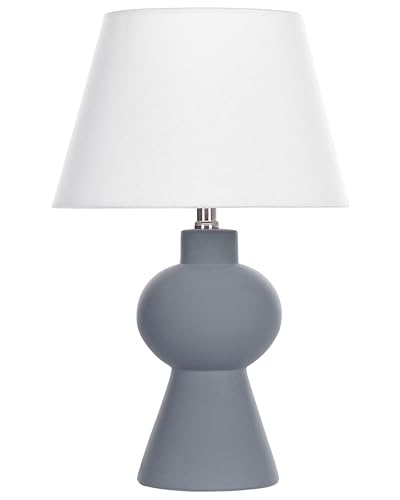 Tischlampe Keramik Vasenfuß grau Stoffschirm weiß Empireform mit Schalter Fabilos Tischlampe Keramik Vasenfuß grau Stoffschirm weiß Empireform mit Schalter Fabilos von Beliani