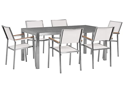Trendy Gartenmöbel Set Tisch 180 cm in Grau 6 Stühle in Weiß Grosseto von Beliani