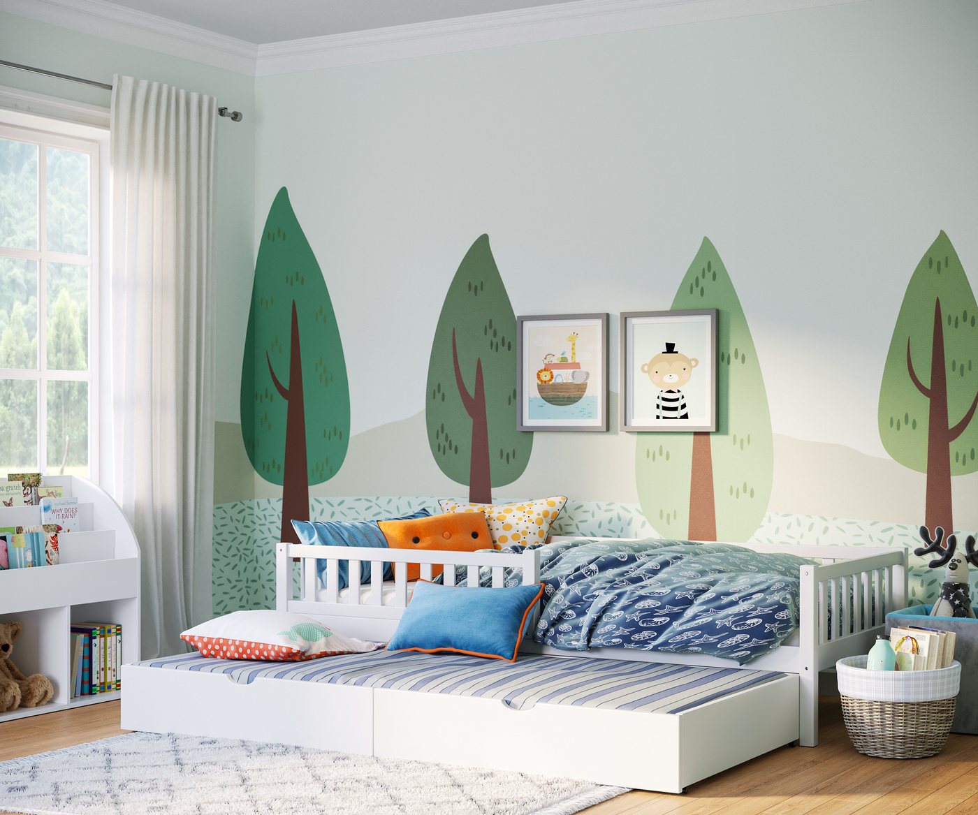 Bellabino Kinderbett Vils (Bett 90x200 cm inkl. Gästebett 90x190 cm, weiß lackiert), mit Lattenrost und Rausfallschutz, aus Kiefer Massivholz von Bellabino