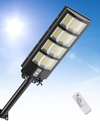 Bellanny 600W Solar Straßenlaterne Straßenlampe, 468LED 6500K Solarlampen für Außen mit Bewegungsmelder, IP65 Wasserdichte Wegeleuchten Solar Wandleuchte mit Fernbedienung für Garten Garage Hof von Bellanny