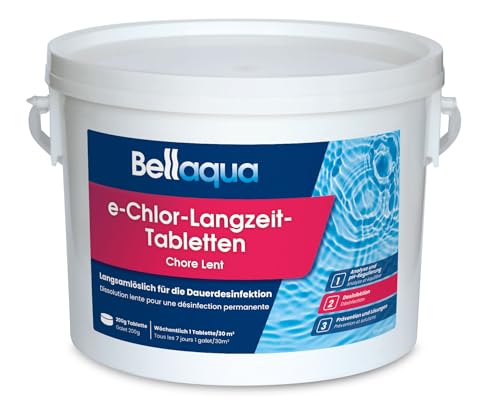 Bellaqua e-Chlor-Langzeit-Tabletten 200g (3kg) - Chlortabletten für Pool - Langzeit Chlortabletten für die Wasserdesinfektion - Chlor organisch - langsamlöslich, Poolpflege von Bellaqua