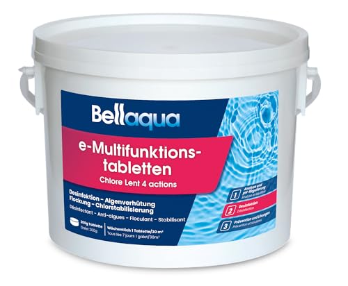 Bellaqua e-Chlor-Multifunktionstabletten 200g (3 kg) Chlortabletten für Pool - Multitabs für Desinfektion, Algenverhütung, Flockung, Chlorstabilisierung - Pool Chlor von Bellaqua