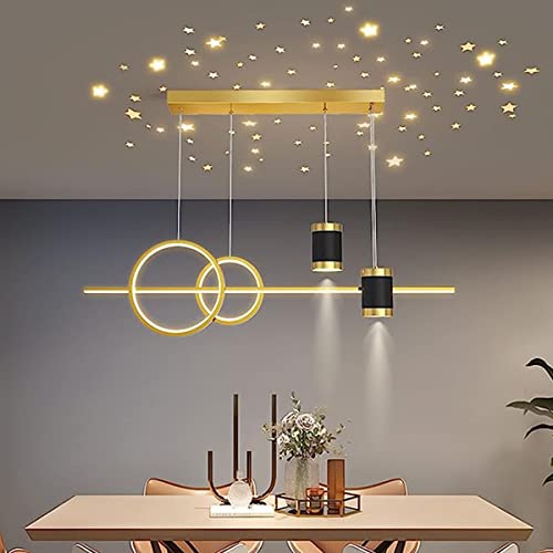 Bellastein LED Esstisch Kronleuchter Höhenverstellbare Deckenleuchte Dimmbar mit Fernbedienung Wohnzimmerlampe Moderne Ring Design Hängeleuchte Couchtisch Bar Deko Pendelleuchte (Gold) von Bellastein