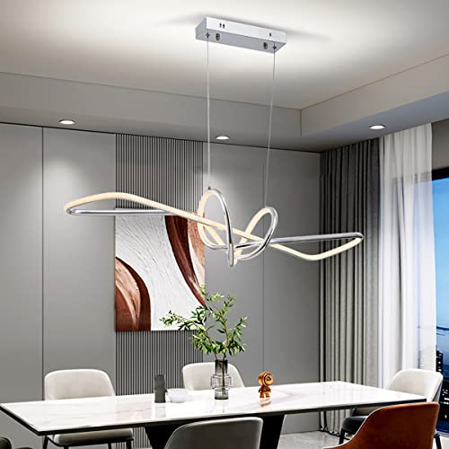 Bellastein LED Esstisch Kronleuchter Moderne mit Fernbedienung Chrom Pendelleuchte Höhenverstellbar Creative Design Wohnzimmer Deckenleuchte Hängeleuchte für Esszimmer wohnzimmer Büro (Chrom) von Bellastein