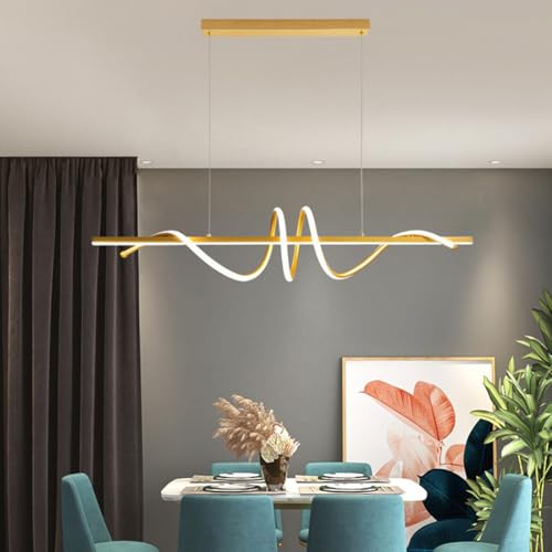 Bellastein LED Pendelleuchte Esstisch hängende Linie Kunst unendlich dimmende Bar Kronleuchter Moderne LED-Hängeleuchte warme Studie Restaurant Lampe (A: Gold, 100CM) von Bellastein