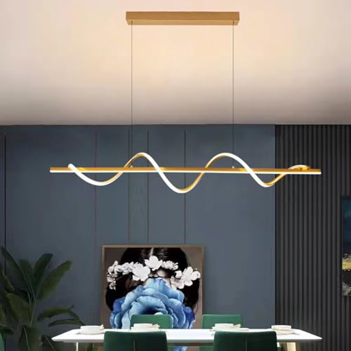 Bellastein LED Pendelleuchte Esstisch hängende Linie Kunst unendlich dimmende Bar Kronleuchter Moderne LED-Hängeleuchte warme Studie Restaurant Lampe (B: Gold, 100CM) von Bellastein